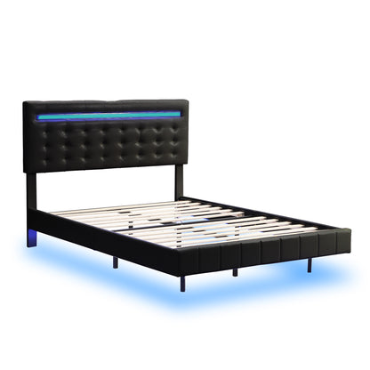 Marc Full Size Floating Bed Frame with LED - Black