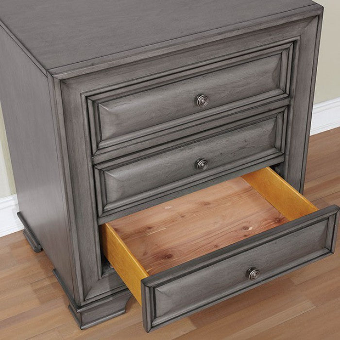 Mira Solid Wood Nightstand With Under Nightlight - Grey