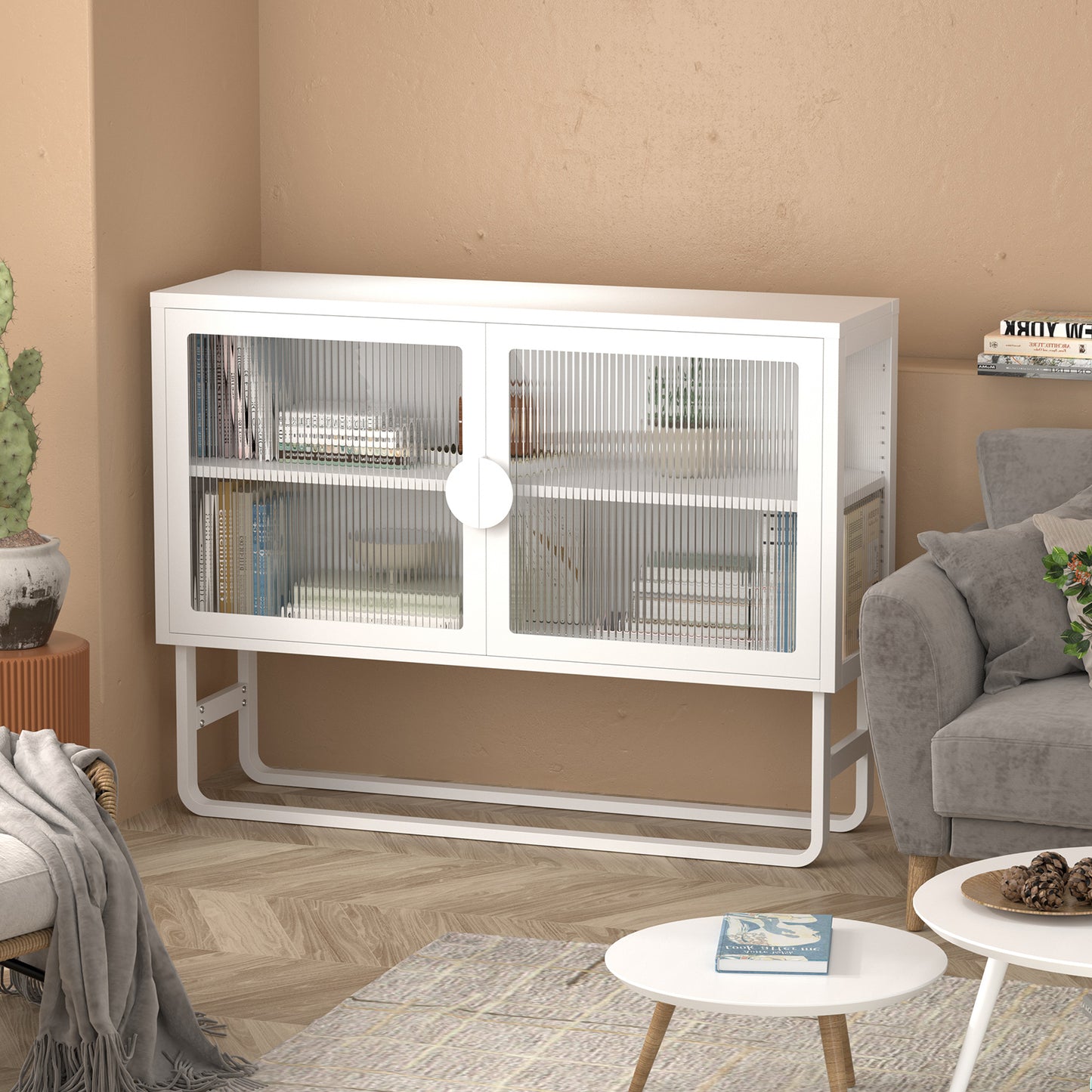 Tempered Glass Cabinet Credenza - White