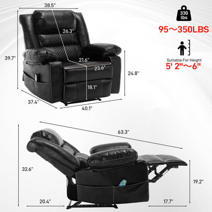 Newman Breathable Leather Massage Recliner Chair - Black