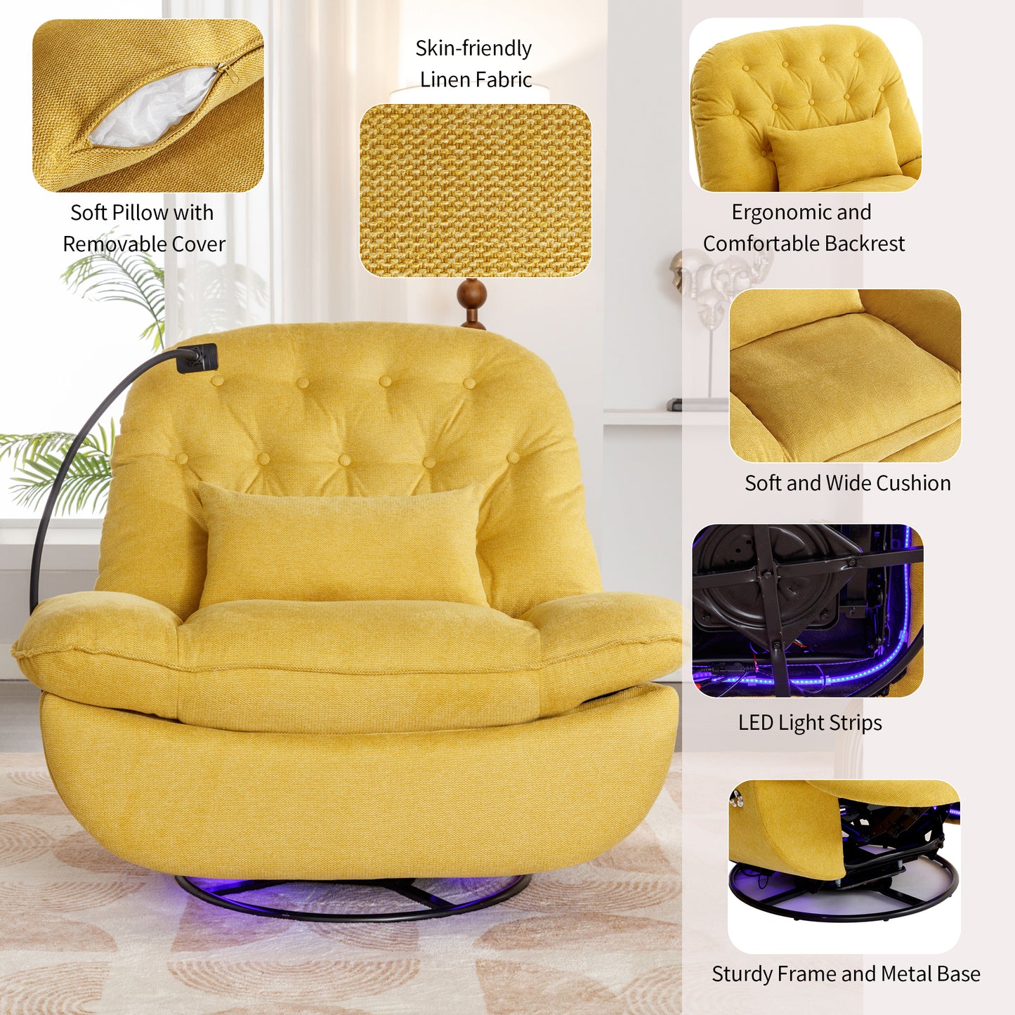 Roxie 270 Degree Swivel Power Recliner with Voice Control - Yellow