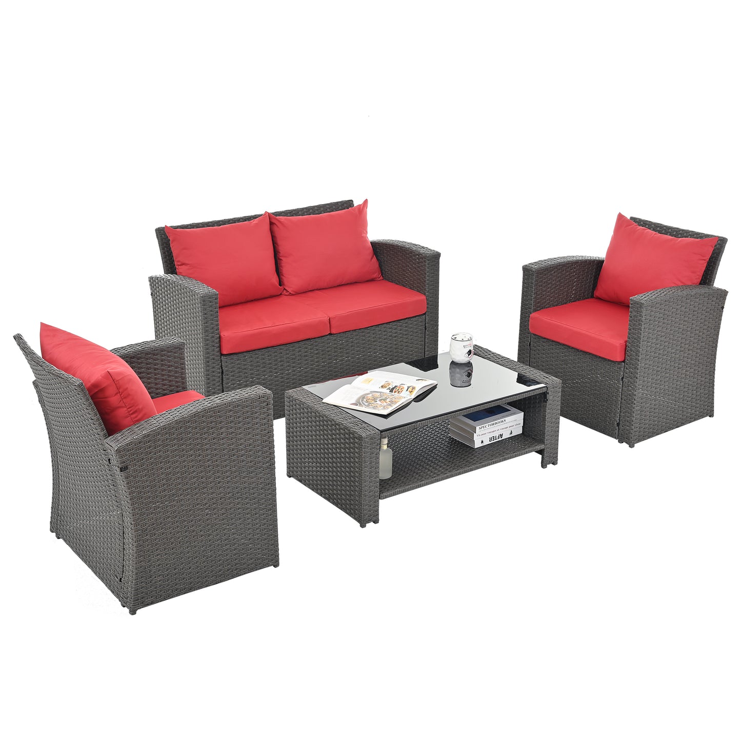 Moray 4 Pc Outdoor Patio Seating Set - Red