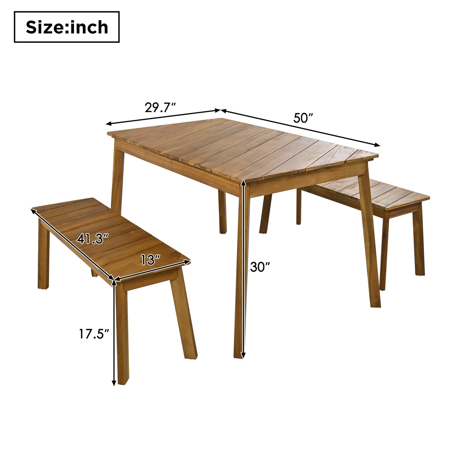 Shila 3 Pc Acacia Wood Table Bench Dining Set