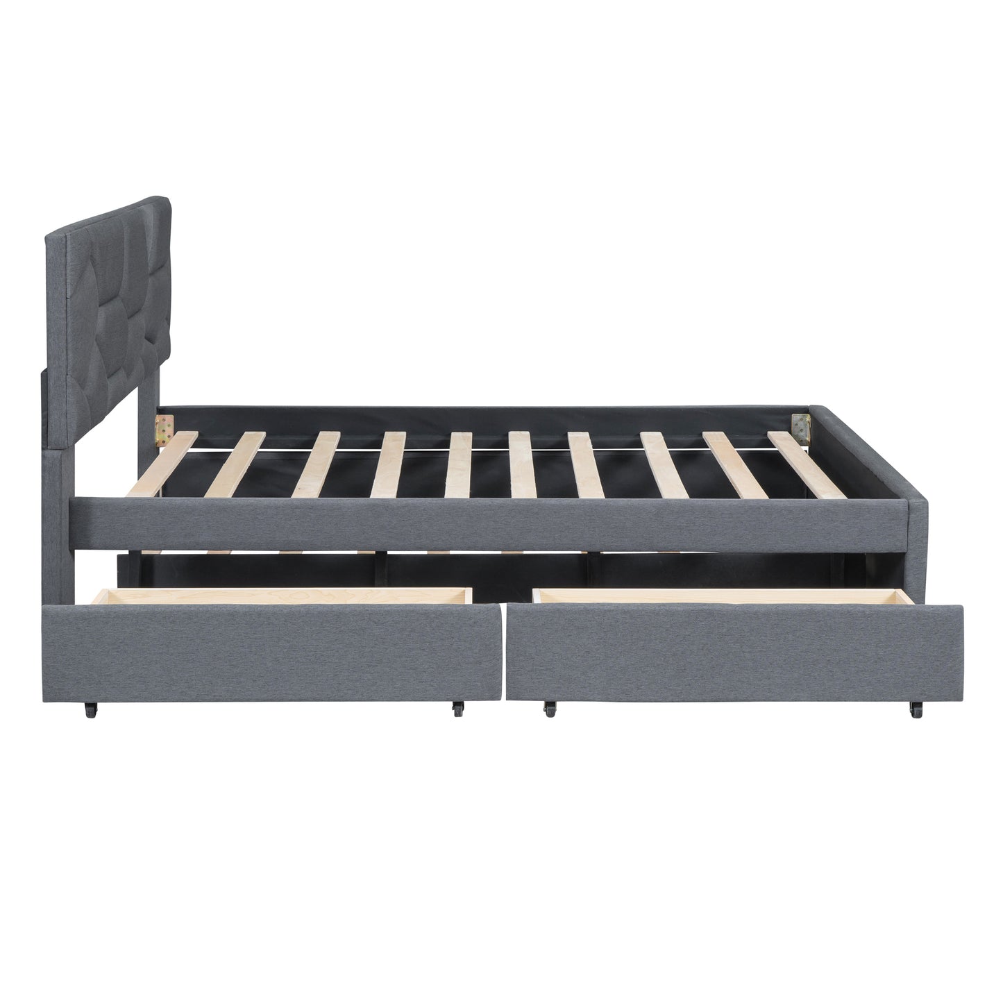 Brick Full Size Platform Bed with 2 drawers and Twin Size Trundle - Gray