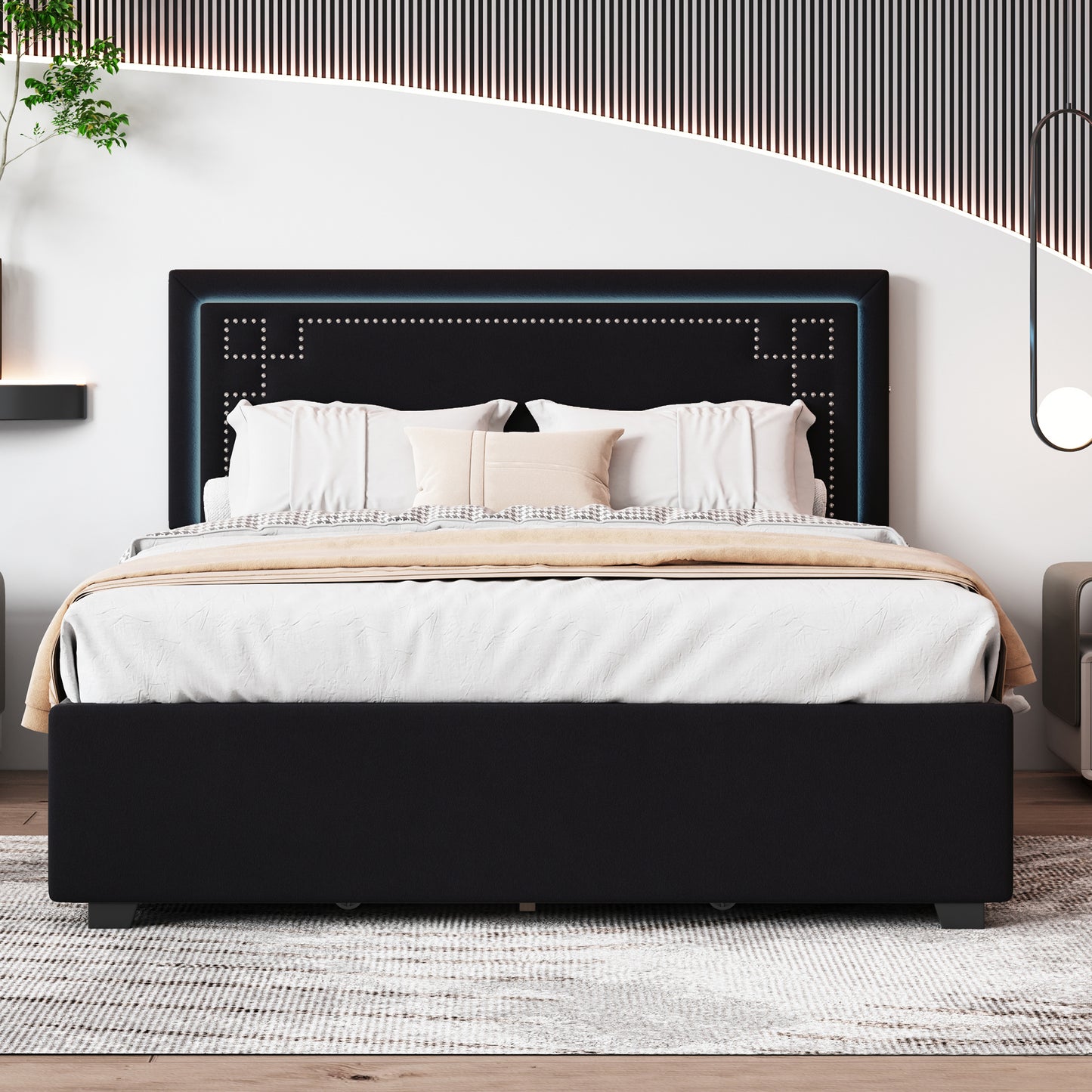 Omo Queen Size Upholstered Platform Bed - Black