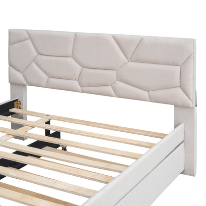 Brick Full Size Upholstered Platform Bed with Twin Size Trundle - Beige