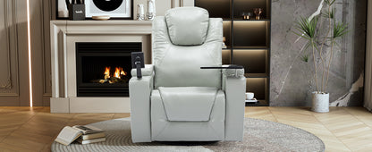 Otto PU Leather Power Recliner r with Surround Sound -Tray Table - Gray