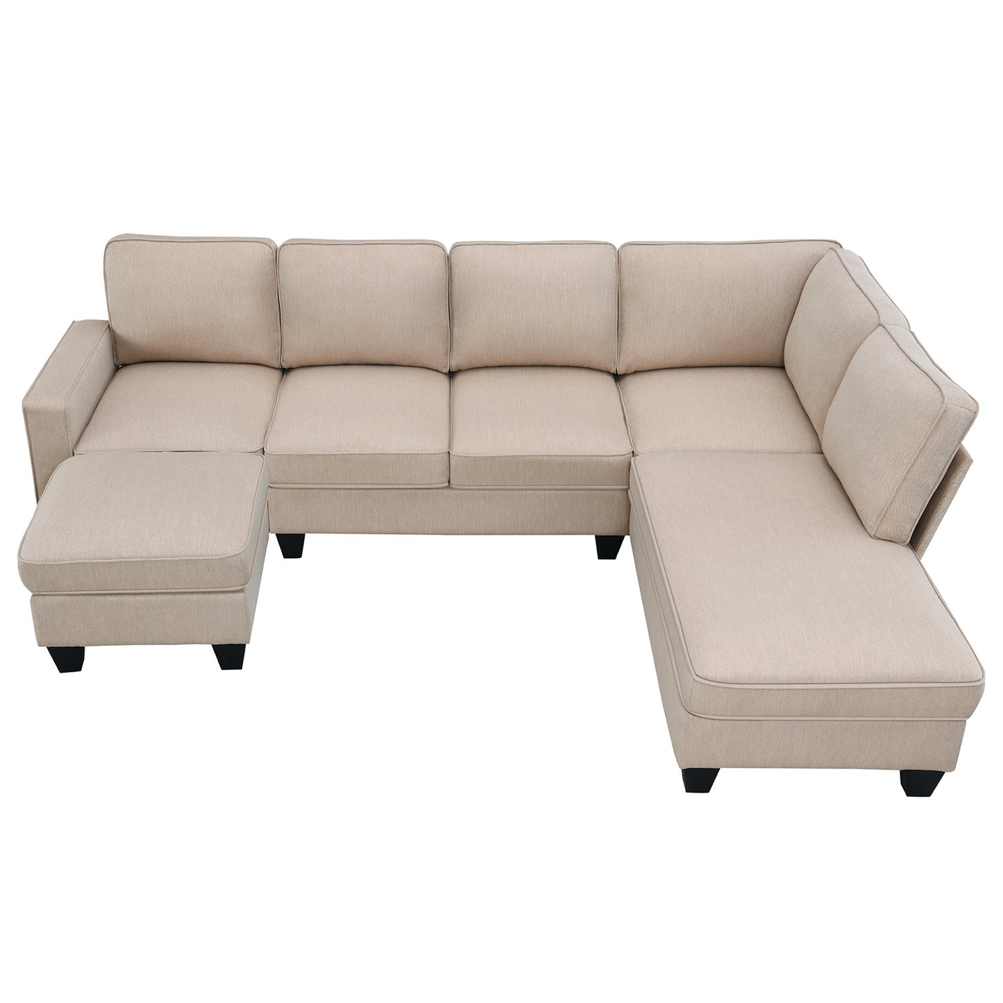 Vortex 7-seat Linen Fabric L-shaped Sectional Sofa - khaki