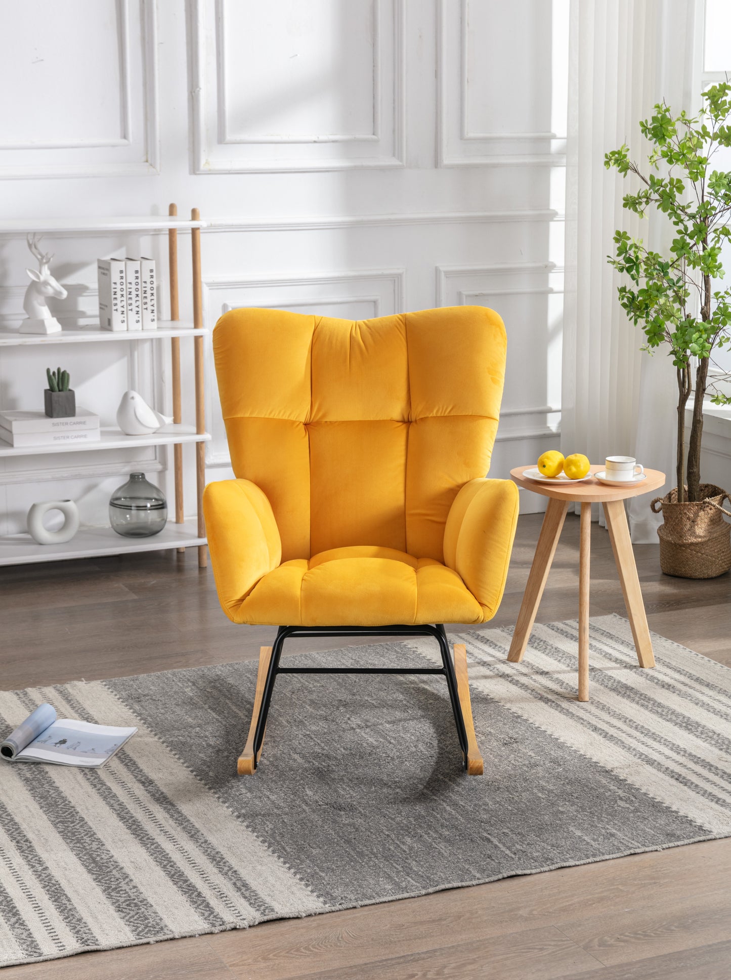 Noble Velvet Tufted Upholstered Rocking Chair - Yellow