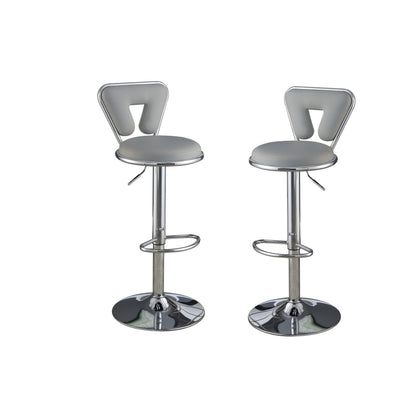 Vita Adjustable Bar stool  Faux Leather Chrome Base - Gray  Set of 2