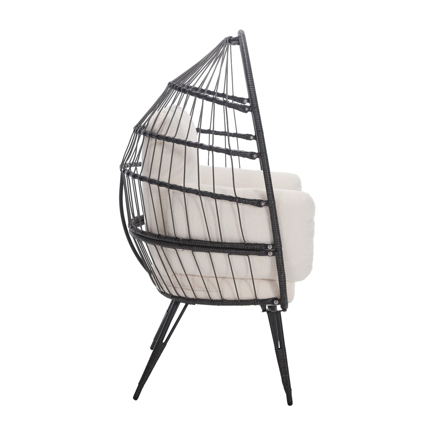 Mora Egg Wicker Outdoor Indoor Basket Chair - White Teddy