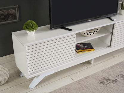 Luxia Mid Century Modern TV Stand 2 Sliding Door- White