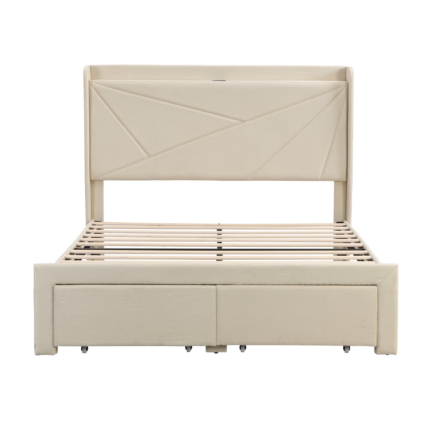 Craven Queen Size Bed Frame with 2 Storage Drawers - Beige