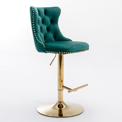 Stellar Golden Swivel Velvet Barstools Adjusatble Height - Green  Set of 2