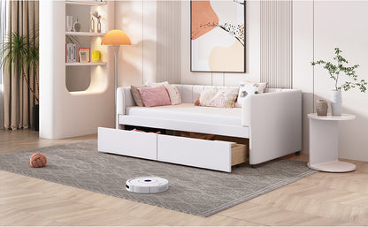 Tano Twin Size Upholstered Daybed with Drawers - Beige