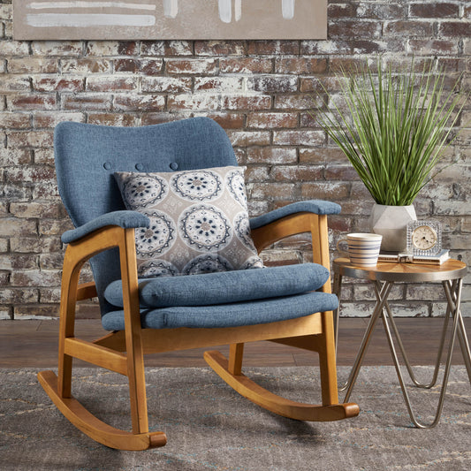 Indo Mid-Century Fabric Rocking Chair - Blue