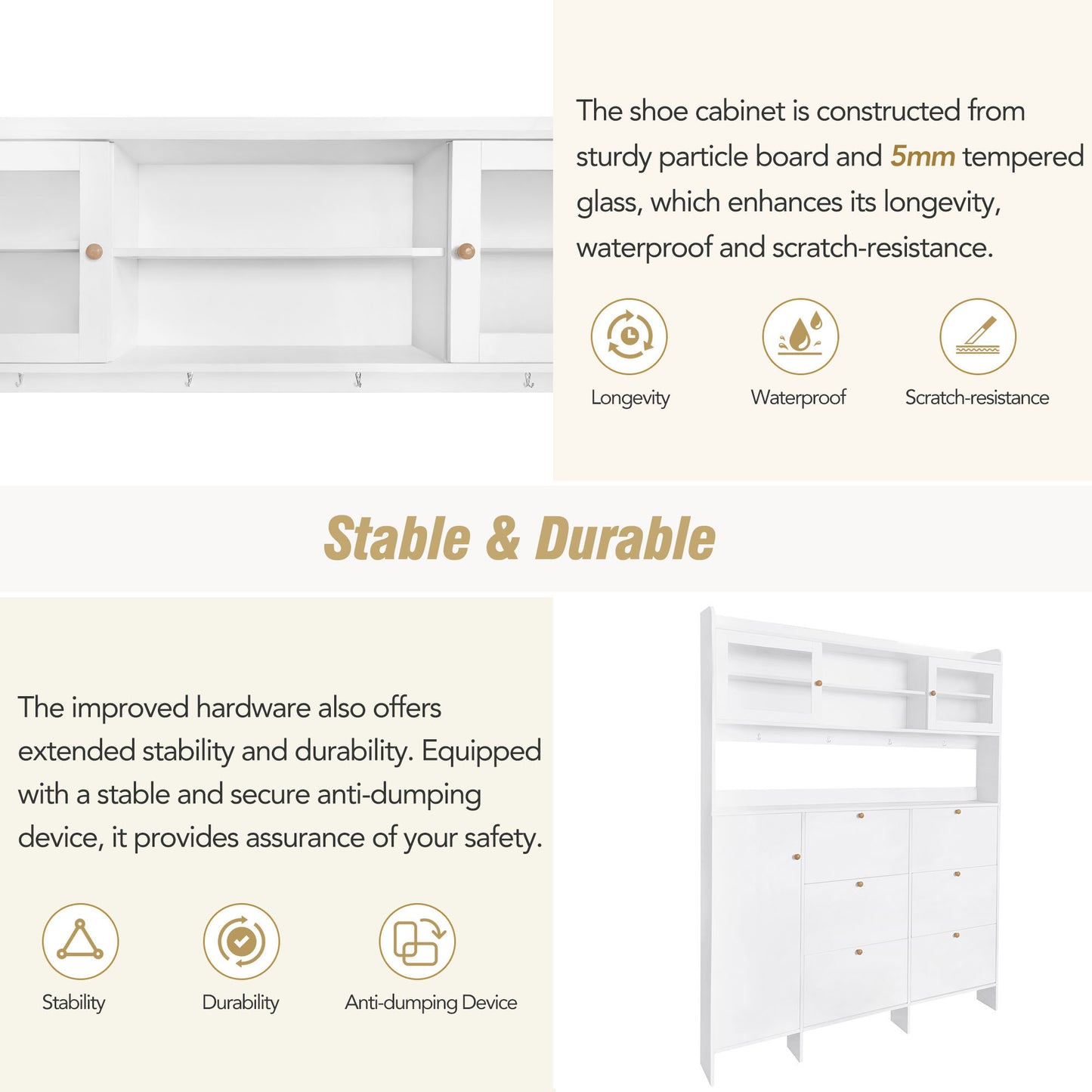 Felix II Multifunctional Shoe Cabinet with Open Storage Platform - White