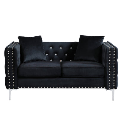 Mahoney Velvet Sofa with 2 Pillows - Black