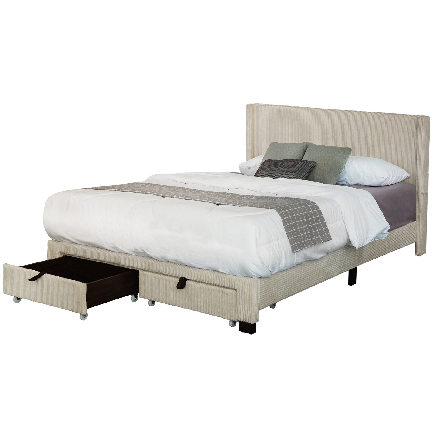 Huka Queen Size Platform Bed with Adjustable Height - Beige White