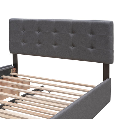 Draco Queen Size Platform Bed with 2 Drawers - Dark Gray