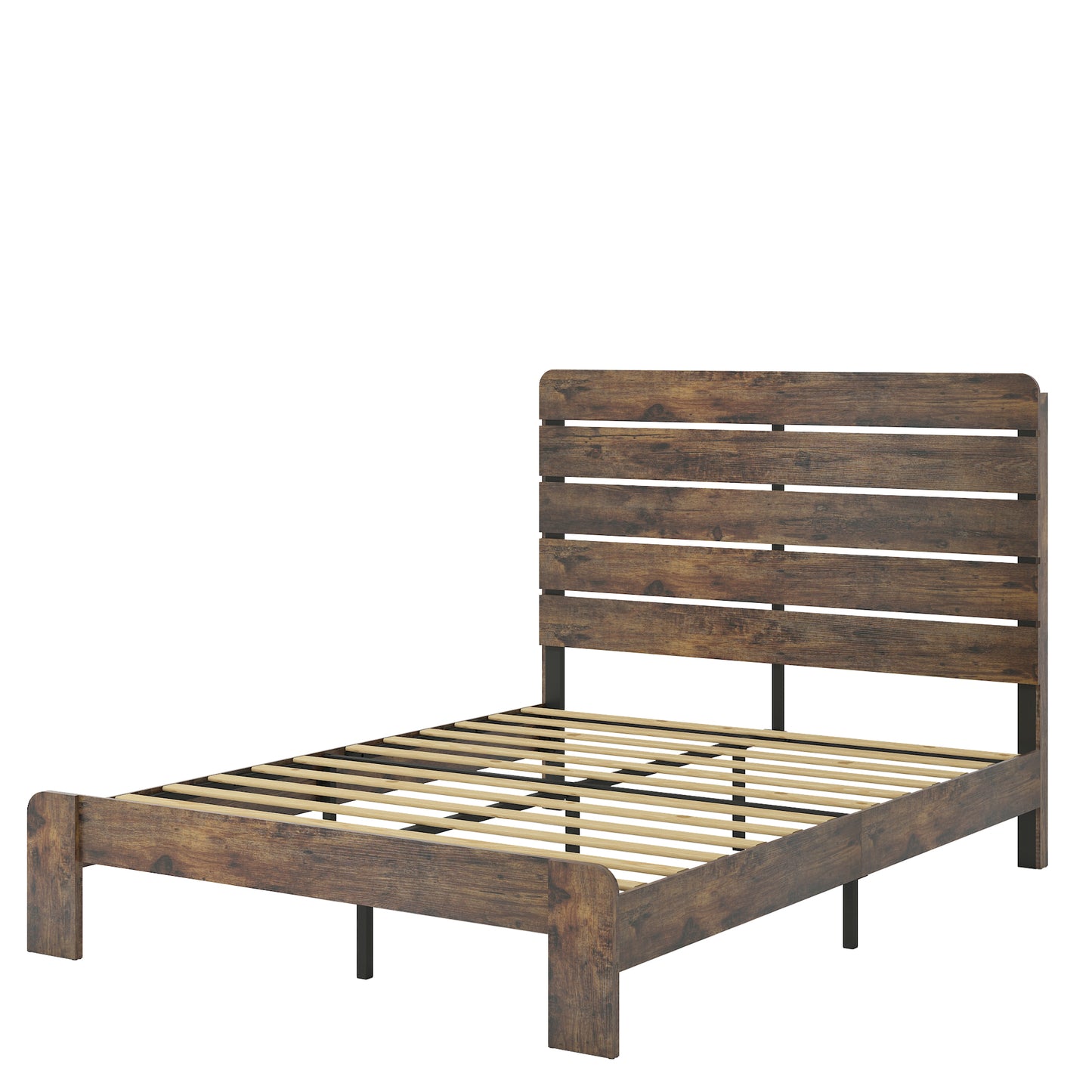 Kumo King Size Wood Platform Bed Frame - Dark Brown