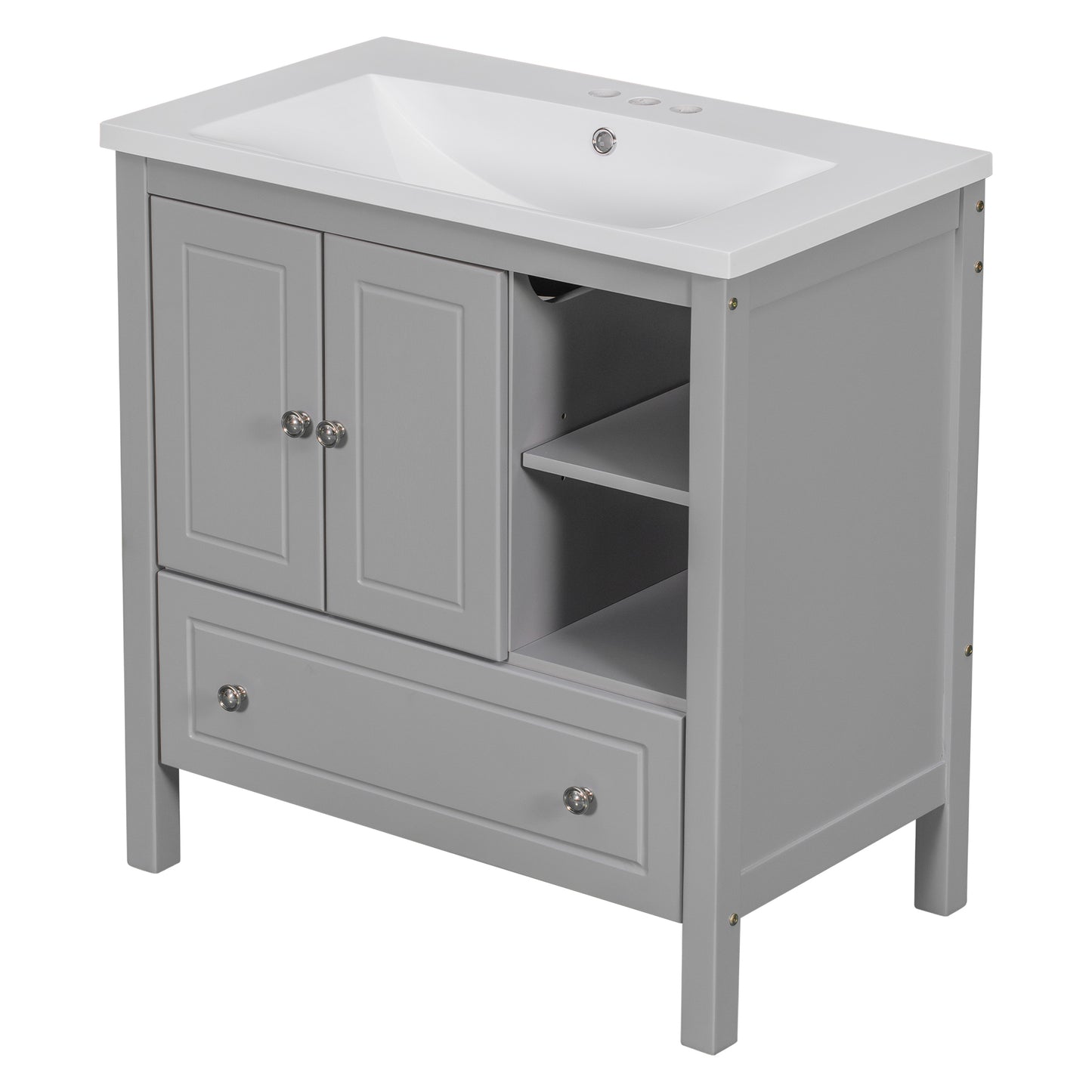 Wooden Bathroom Vanity with Ceramic Sink - Gray