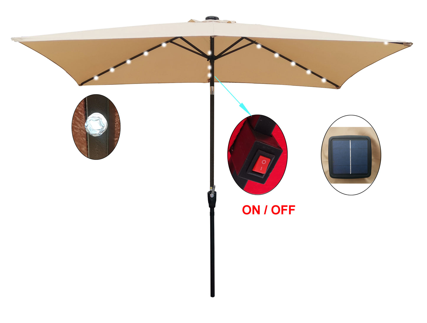 Joya 10 x 6.5 ft Patio Solar LED Umbrellas  with Crank - Tan