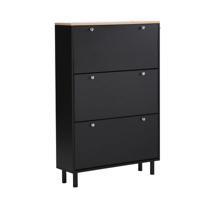 Bio Shoe Cabinet with 3 Flip Drawers - Black