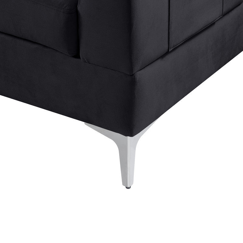 Chloe Velvet Sectional Sofa Chaise with USB Charging Port - Black