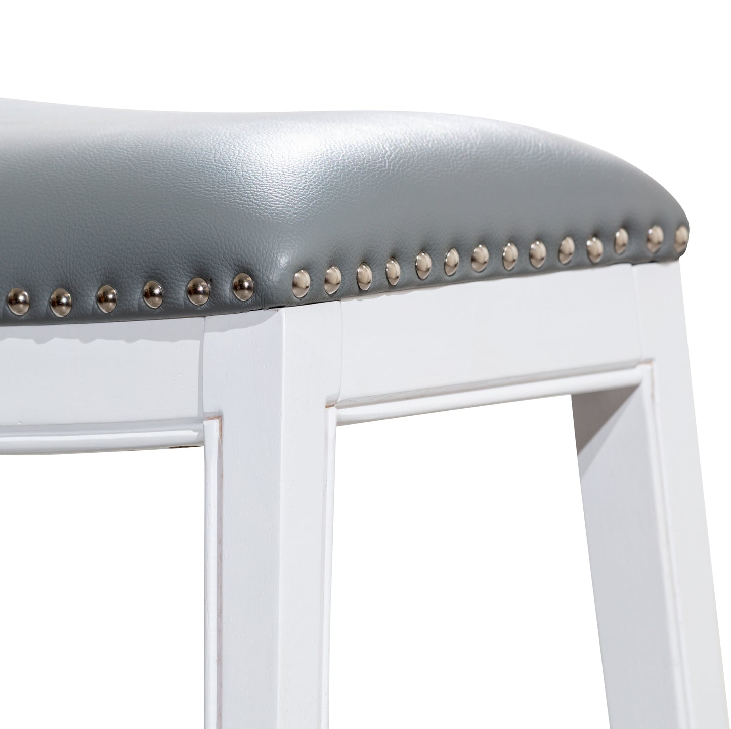 Casa  30" Bar Height Saddle Stool, White Finish, Gray Leather Seat