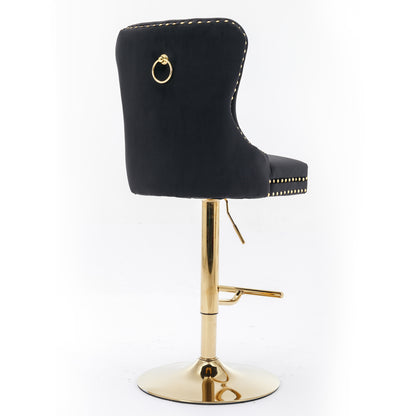 Golden Velvet Comfort Barstools - Black Set of 2