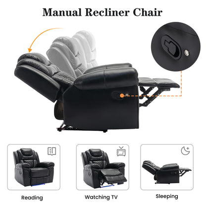 Milo Manual Recliner Chair with LED Light Strip - Black