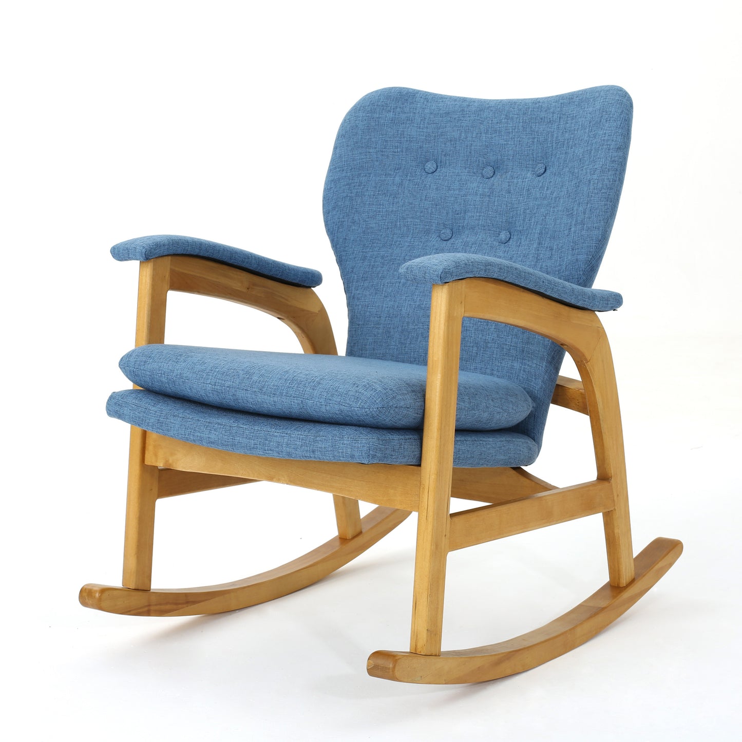 Indo Mid-Century Fabric Rocking Chair - Blue