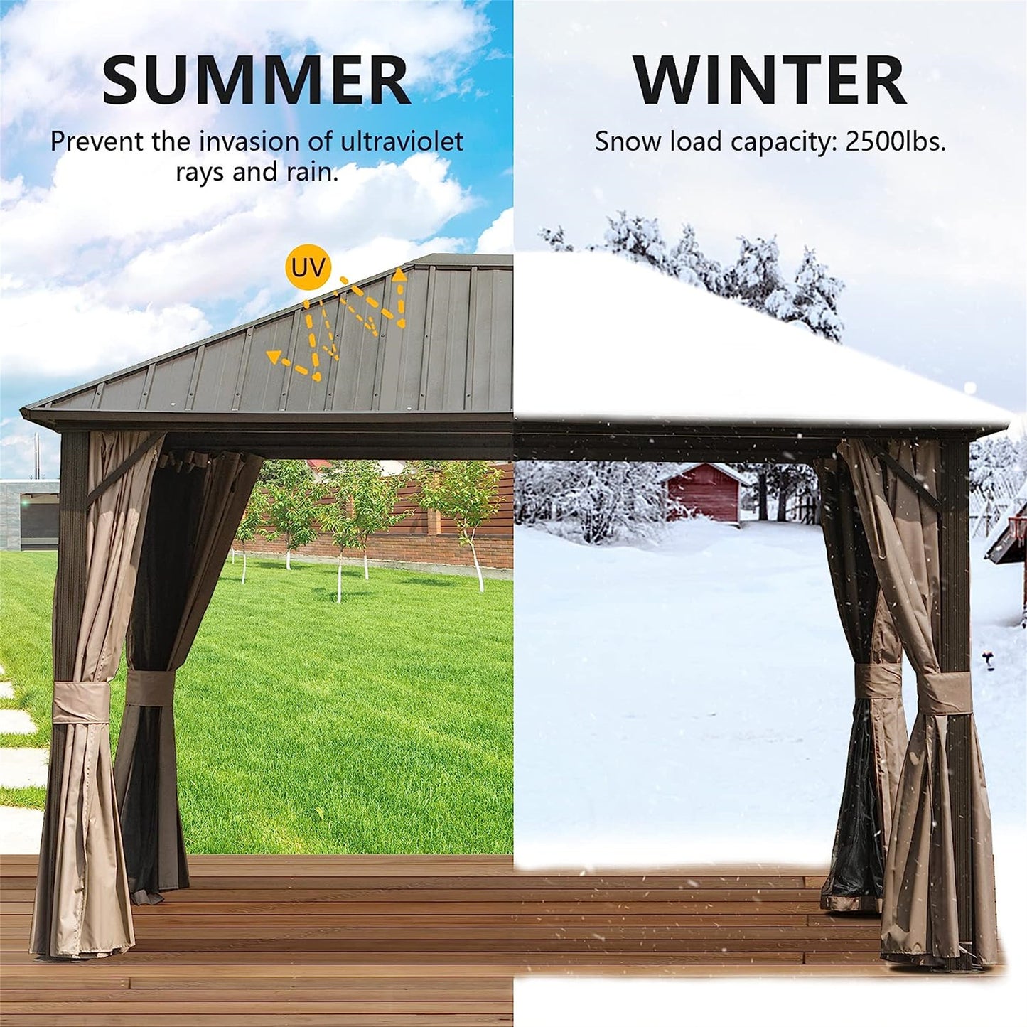 Newton 10 X 12 ft Outdoor Galvanized Steel Roof Gazebo - Dark Brown