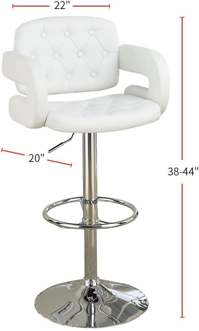 Elegant Armrest Tufted Leather Swivel Barstool  - White