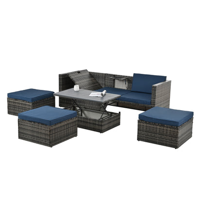 Raney 5 Pc PE Rattan Wicker Outdoor Patio Furniture Set - Blue