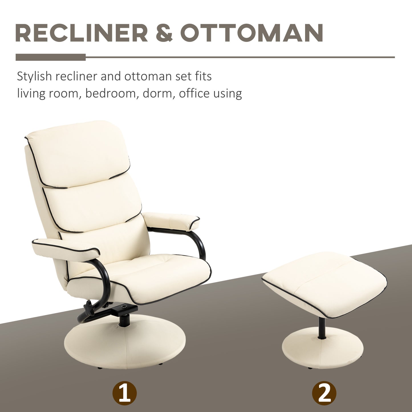 Estrella Recliner Chair with Ottoman - Cream