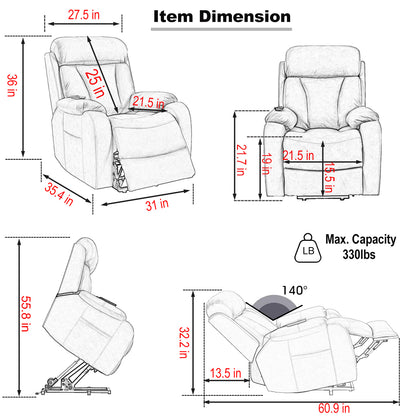 Rios Lift Chair Recliner - Light Gray