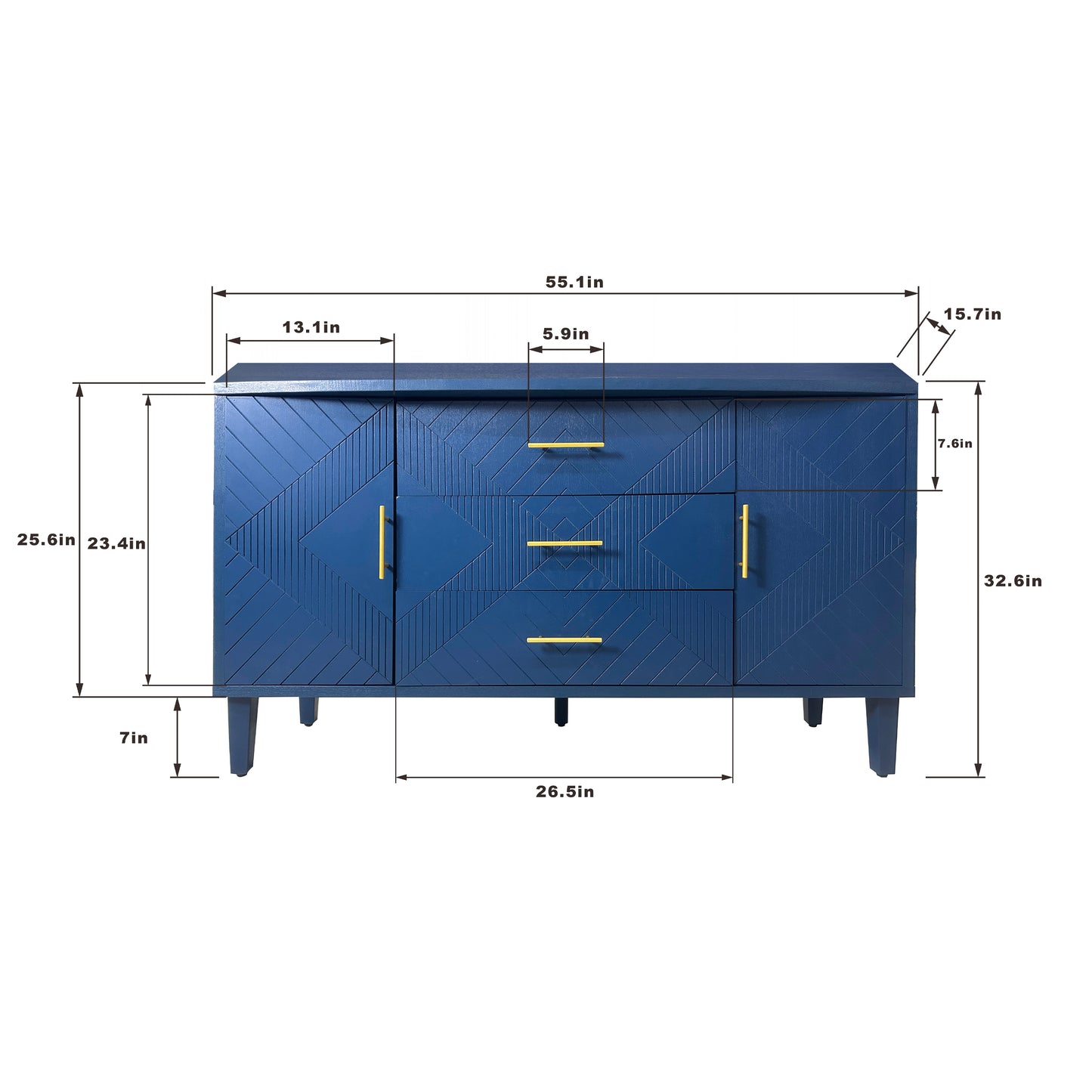 Kole 2-Door 3-Drawer Cabinet - Navy Blue