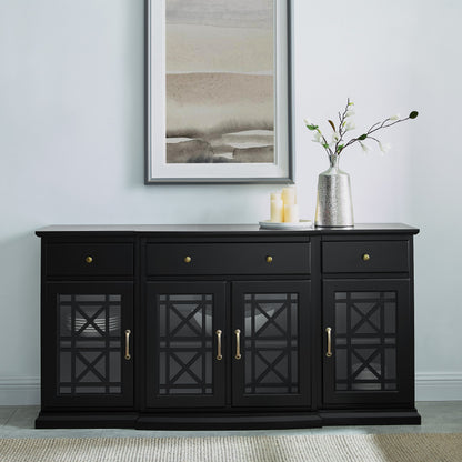 Classic Fretwork Detailed Glass-Door Sideboard - Black