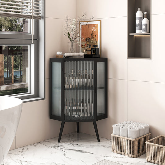 Rey Corner Cabinet with Tempered Glass - Black