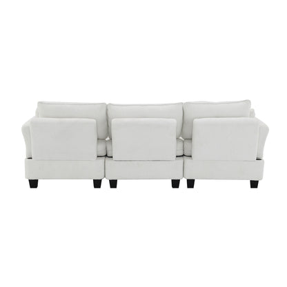 Fayen Velvet Sectional Sofa with Storage Ottoman - Beige