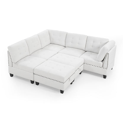 Molly Modular Sectional Sofa Three Single Chair ,Two Corner and Two Ottoman - Ivory