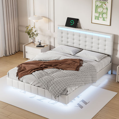 Marc Full Size Floating Bed Frame with LED - White