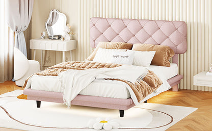 Joy Full Size Upholstered Bed with Light Stripe - Pink