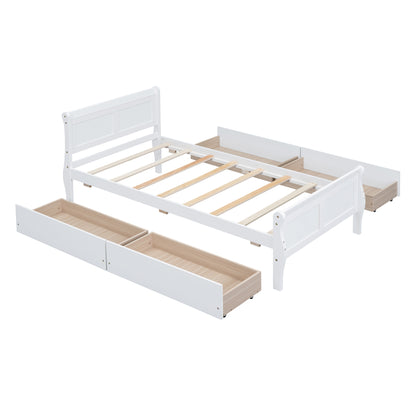 Meg Twin Size Wood Platform Bed with 4 Drawers - White