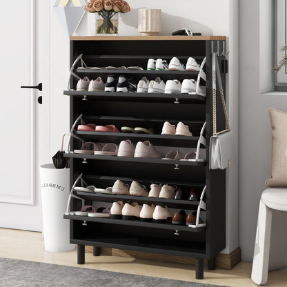 Bio Shoe Cabinet with 3 Flip Drawers - Black