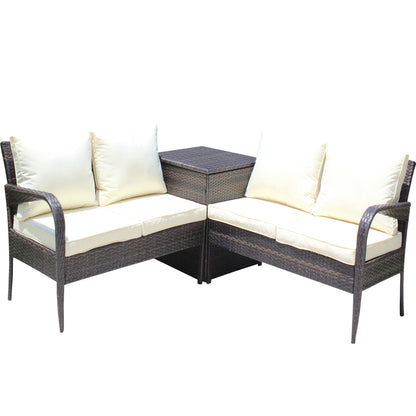 Berna 3 Pc Outdoor Patio Wicker Ratten Sofa Set - Brown