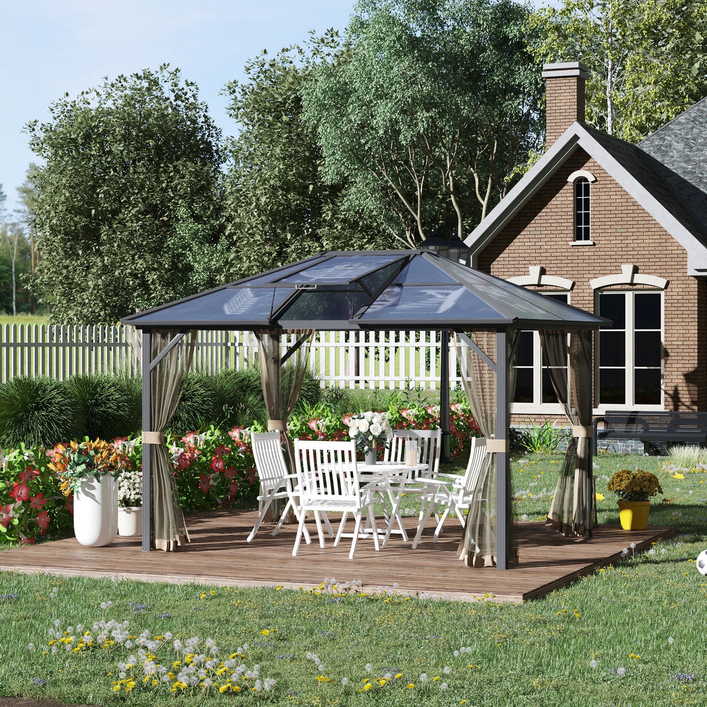 Kaplan 10 x 12 ft Hardtop Gazebo Canopy with Top Vent - Gray