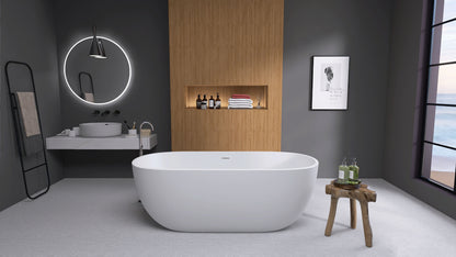 Hana 65" Oval Shape  Acrylic Freestanding  Soaking Bathtub - Matte White